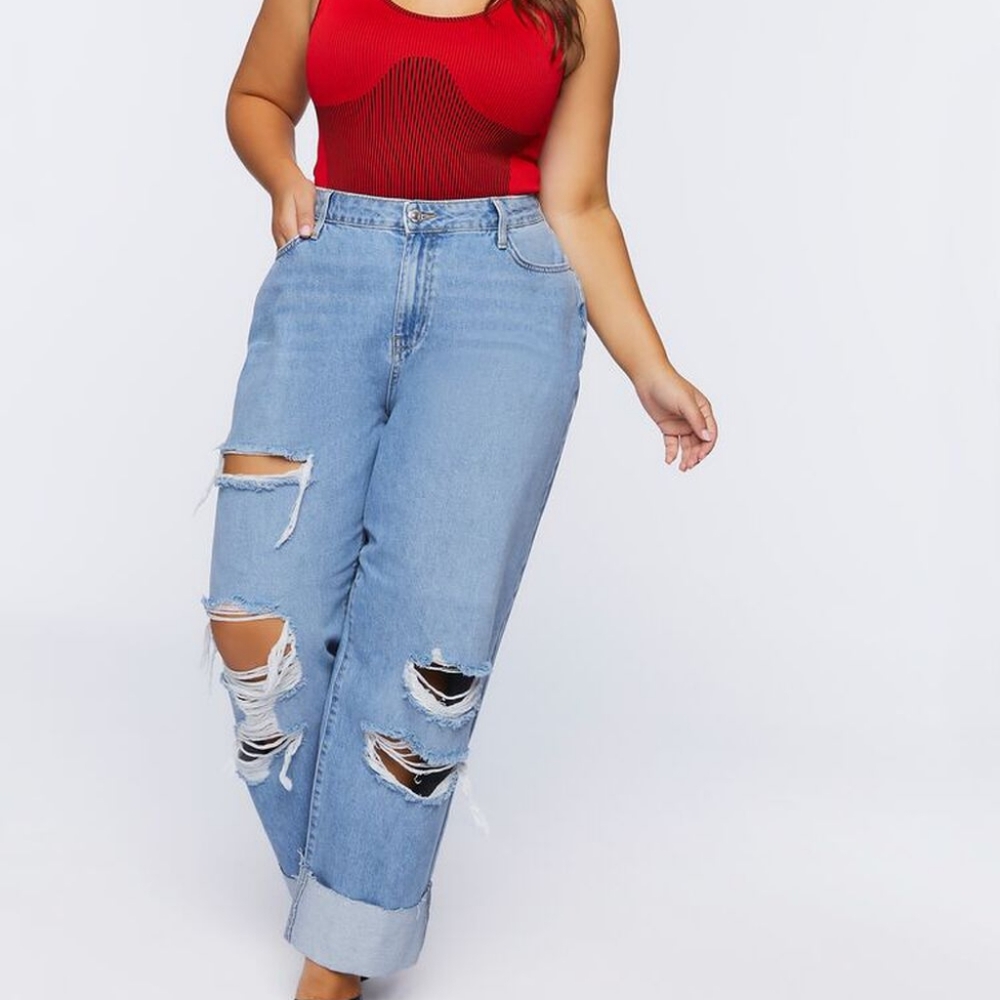 Forever21 Plus Size High-Rise Distressed Jeans